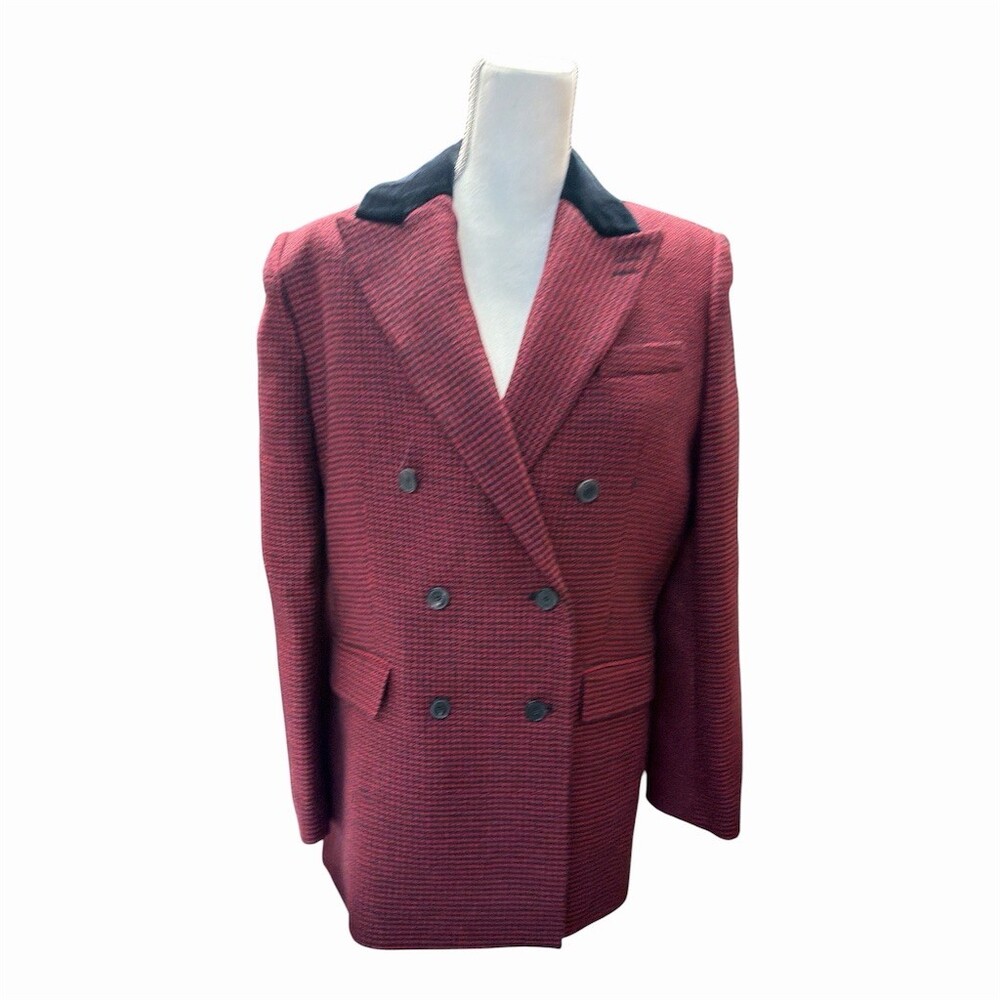 The Kooples NWT Blazer Jacket Womens Size EU 40 Burgundy Black Houndstooth